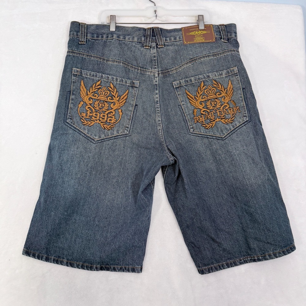 Phat Farm Short Mens 42 Blue Skate Baggy Hip Hop Embroidered Crown